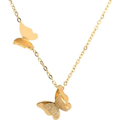 316L Stainless Steel Double Frosted Butterfly Necklace Love Pendant Necklace No Fade