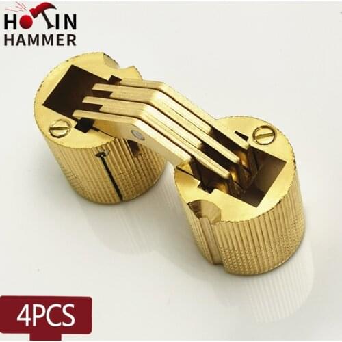 4pcs Copper Barrel Hinges Cylindrical Hidden Cabinet Concealed Invisible Brass Furniture Hinges 14-18mm Hardware