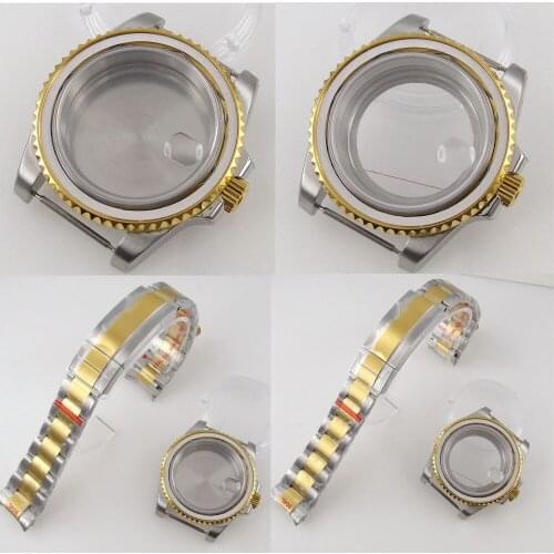 Two Tone 40mm 316L Solid Stainless Steel Watch Case Sapphire Rotaing Glass For NH35 NH36 MIYOTA 8215 ETA 2836 Mingzhu 2813