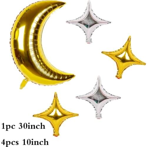 5Pcs Moon Four-Pointed Star Foil Balloons Happy Birthday Party Happy New Year Happy Christmas Baby Shower Decorations Supplies