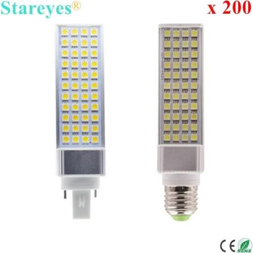 Free Shipping 200 Pcs G24 G23 E27 LED PLC Bulb SMD 5050 44 LED 9W PL Corn Light Bedroom Lamp transverse inserted light Lighting