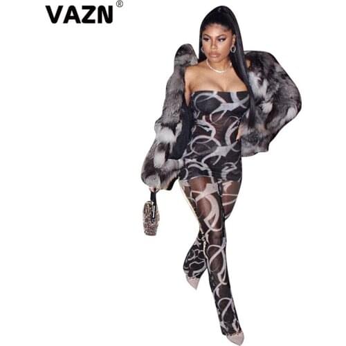 VAZN 2021 New Special Parity Sexy Club Joker Elastic Strapless Bodysuits High Waist Group Long pants Skinny Women 2 Piece Set