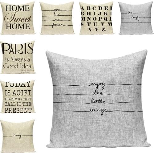 Letter Print Cushion Cover Decorative Pillow Case Sofa Throw Pillowcase Car Seat Accessories Sweet Home Textile Decor 45x45cm