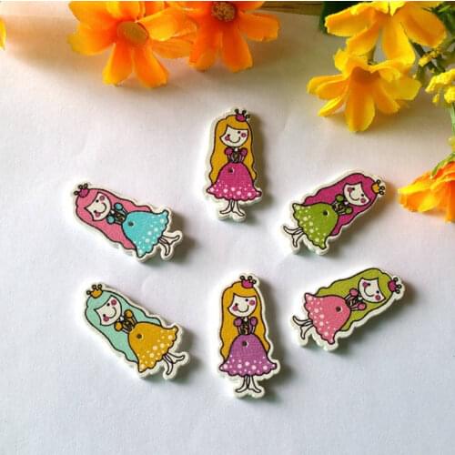 40pcs 18mm*35mm Cartoons Girl shape Wood buttons for craft randomly Flatback scrapbooking accessories