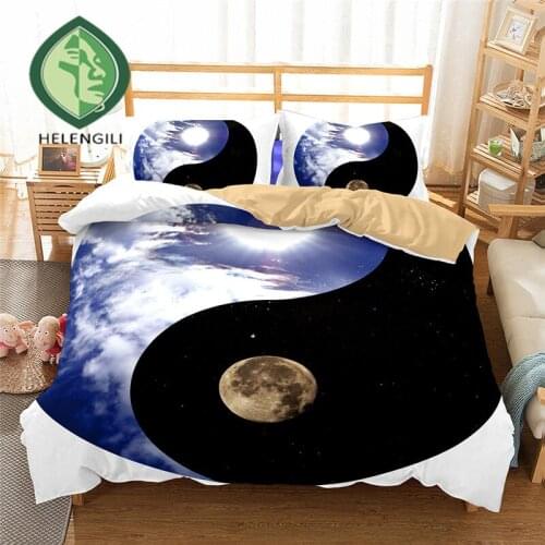 HELENGILI 3D Bedding Set Yin Yang Print Duvet cover set lifelike bedclothes with pillowcase bed set home Textiles #2-02