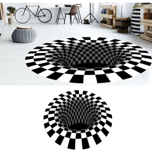 Area Rug 3D Printing Plaid Round Office Non Slip Floor Mat Anti-skid for Home Living Room Bedroom