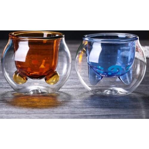 Creative Double Heat-Resistant Glass Cup Transparent Milk Wall Mug Water Drinkware Cute Animal Pattern Coffee Cups Bar Glass