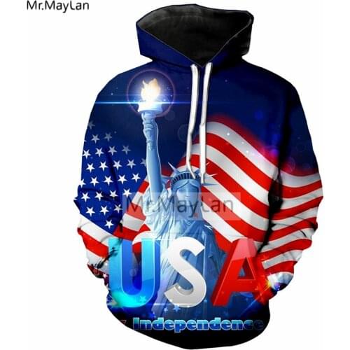 Hipster 3D Print American Flag USA Statue of Liberty Jacket Men/women Fashion Pullovers Hoodies Boys Streetwear Clothes Big Size