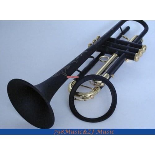 Matt Black Nickel Gold Plated Bb Trumpet Horn Monel Valve engraving+Case and Free LORICO Ring Mute