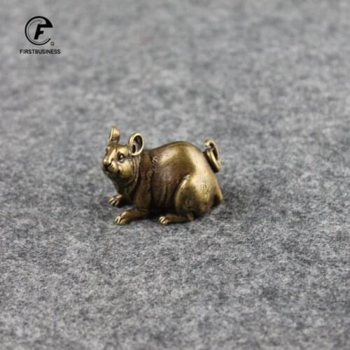 Antique Solid Copper Zodiac Rat Statue Ornaments Vintage Copper Animal Mouse Small Mice Tea Pet Figurine Office Desk Decoration