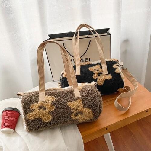 Fashion Womens Bag Bear Printing Design Plush Shoulder Crossbody Bags for Women Casual Ladies Large Capacity Pillow Handbags