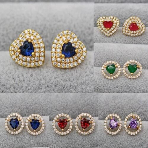 Trendy New Bohemian Heart Earrings for Women Stud Earrings Trendy Wedding Jewelry Waterdrop red blue zircon stone earring