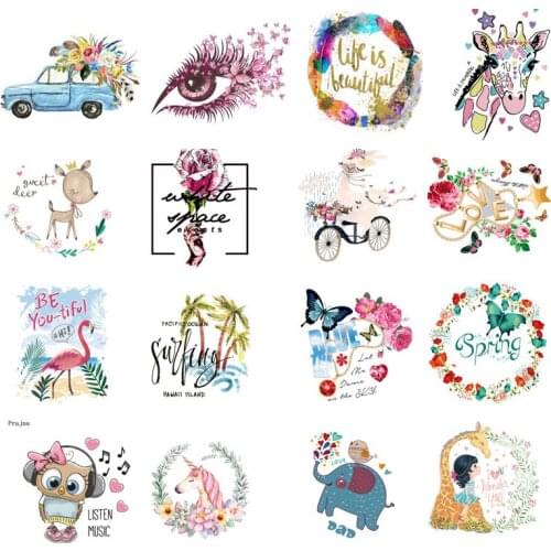 Cartoon Flower Patch Heat Transfer For Clothes Sticker Iron on Patches Thermal Transfers For Clothing Heat Transfer DIY Applique
