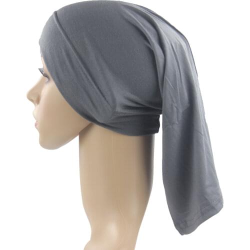 Muslim Women Girls Cotton Underscarf Cap Long Inner Hijab Hats Islamic Hejab Headwrap Solid Color Very Soft Stretch Wholesale