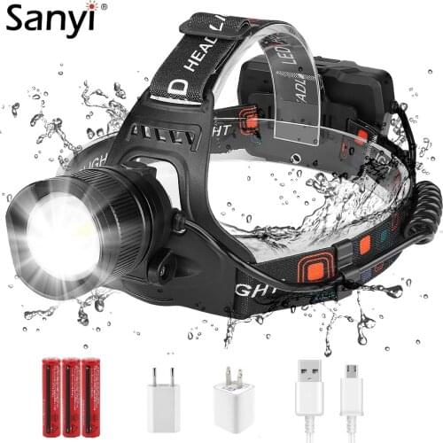 2-in-1 Headlamp 3 Modes P50 LED Zoomable Headlight Waterproof Spotlight Floodlight USB Charging 18650 Head Lantern For Camping