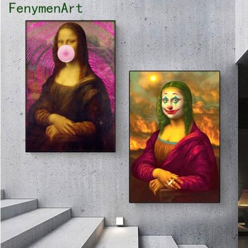 Funny Mona Lisa Decorative Paintings Nordic Portrait Wall Posters And Prints Modern Wall Art Picture For Living Room Home Decor