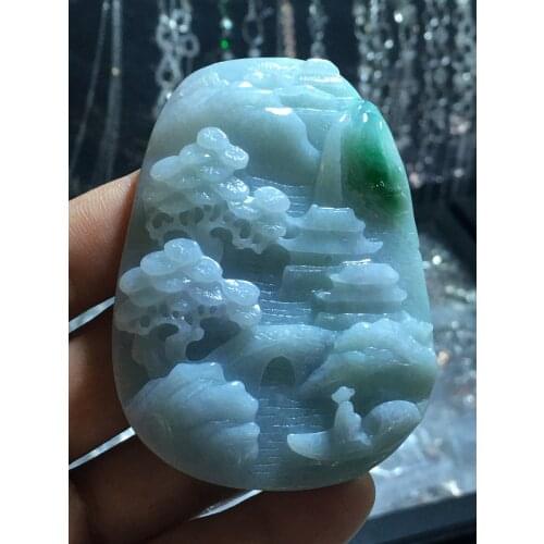 Natural Myanmar jade A HandCarved landscape jadeite jade green jade pendant jade necklace pendants jewelry necklaces