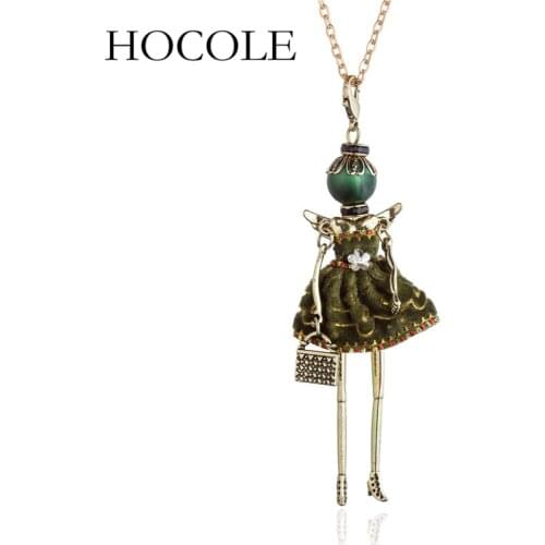 HOCOLE 2018 new women doll cute long necklaces & pendant hot sale dress baby girls maxi necklace fashion statement jewelry gift