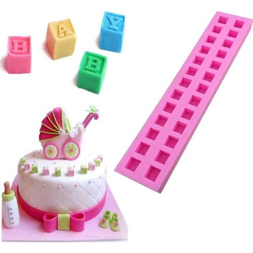 New arrival 3D cube English letters shape fondant cake decoration mold Liquid silicone mold DIY cake tools