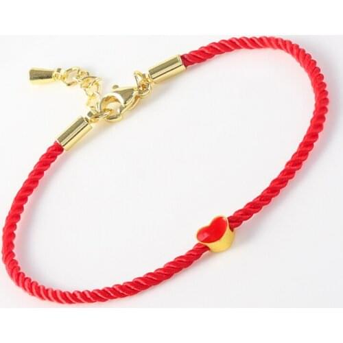 New Arrival 24K Yellow Gold Bracelet 999 Gold 3D Little Red Heart Bracelet
