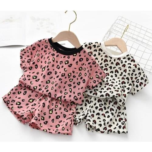 2020 New Leopard print Toddler Kids Baby Girl Boy Tops T-Shirt Shorts Pants 2PCS Clothes Set Fashion Kids Child Summer