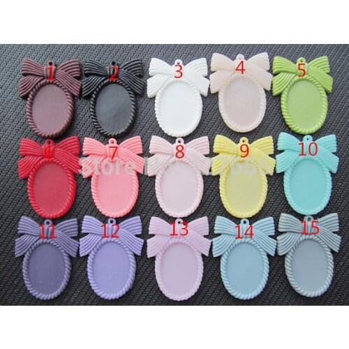 100pcs 15 Colors Oval Flatback Resin Bowknot/Bow tie Frame Charm,Filigree Border Base Setting Tray ,for 18x25mm Cabochon/Cameo