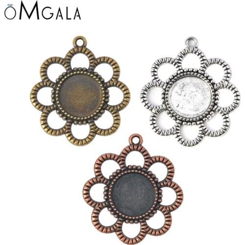 10pcs/lot 12mm Round Flowers Cabochon Base Tray Bezel Blank Setting For Pendant Earrings DIY Jewelry Making Findings jewellery