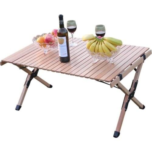 Portable Camping Table Folding Egg Roll Outdoor Stable Wooden Table Home Garden Travel Hiking BBQ Desk