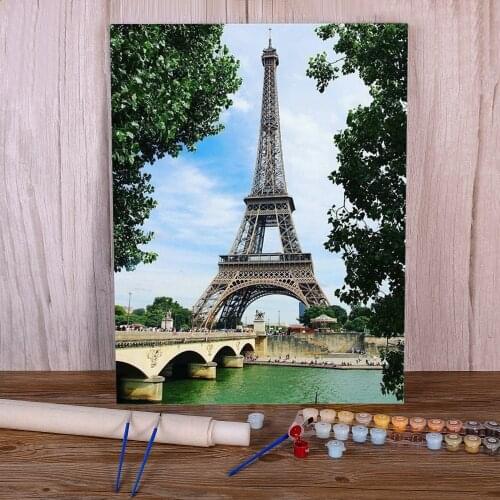 Landscape Paris Tower Paint By Numbers Set Oil Paints 50*70 Oil Painting Loft Wall Picture Adults Handicraft Drawing
