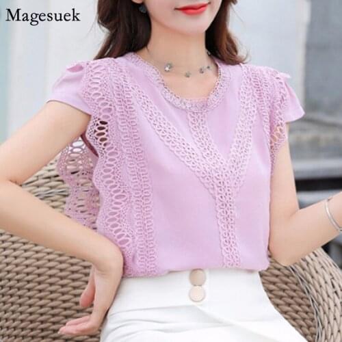 Sleeveless Solid Shirt Women Loose Women Blouses White Chiffon Blouse Plus Size Lace Spliced Tops For Women Summer Blusa 4835 50
