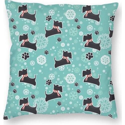 Snowy Scottie Dog Christmas Pattern Pillowcover Home Decorative Cushions Throw Pillow For Living Room Double-Sided Printing
