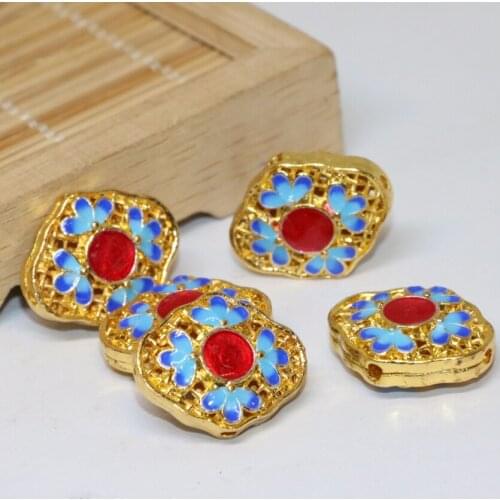 Charms 16*20mm 5pcs oval shape carved enamel cloisonne accessories hollow spacers beads diy jewelry findings B2487
