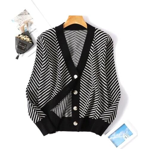 Lamtrip Striped V-Neck Cardigan Sweater Mori Girl