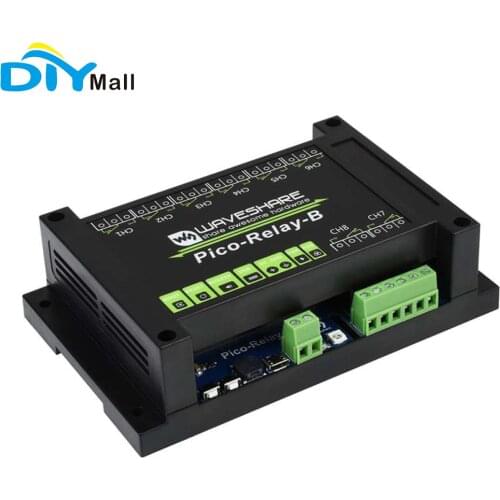 Waveshare Industrial 8-Channel Relay Module For Raspberry Pi Pico Power Supply/Photocoupler Isolation ABS Enclosure rail-mount