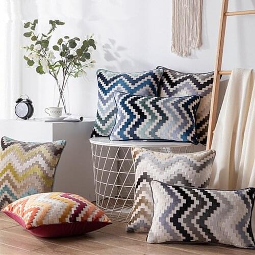 Luxury Chenille Flocking Cushion Cover Grey Beige Geometric Home Decorative Pillow Cover 45x45cm Living Room Sofa Pillow Case