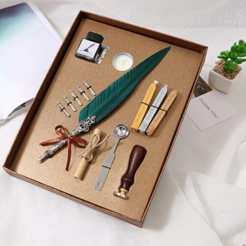 1 Set of English Calligraphy Feather Pen Student Writing Ink Pen Set Stationery Gift Box 5 Nib Wedding Gift Quill Fountain Pen