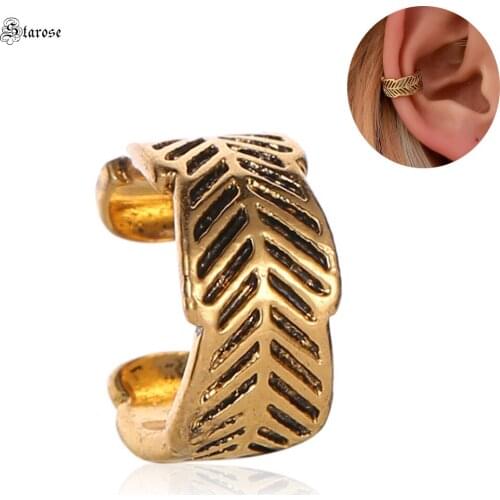 Starose 1pc Retro Gold Silver Color Leaf Ear Cuff Fake Earrings Clip on Earrings Fake Piercing Helix Piercing Oreja Ear Jewelry