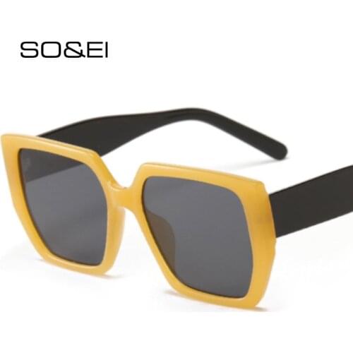 SO&EI Fashion Oversized Polygon Square Women Sunglasses Retro Jelly Tea Eyewear Men Green Yellow Shades UV400 Sun Glasses