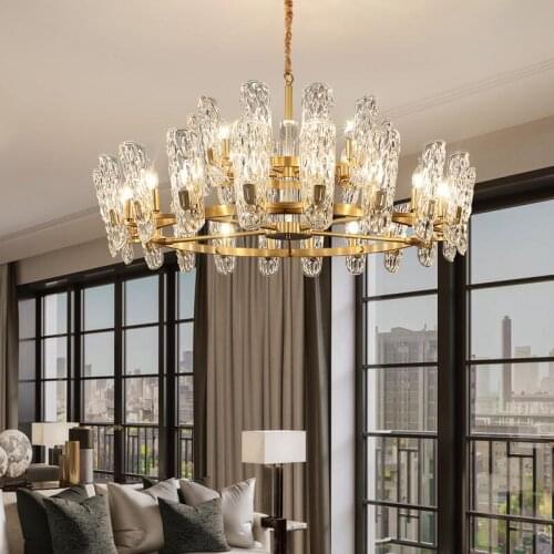 LED new American crystal chandelier modern living room lighting luxury hotel lobby decoration lamp restaurant chandelier