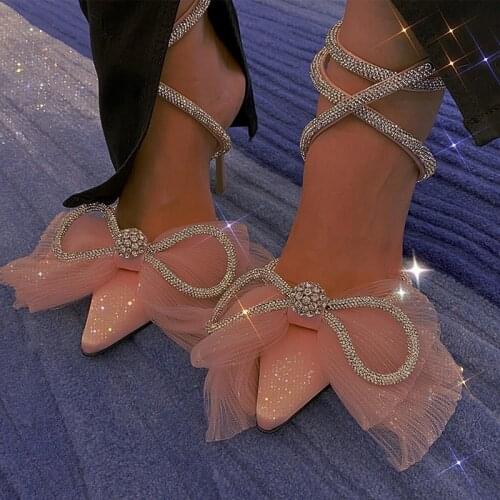 New Fashion High-heeled Shoes Bowknot Rhinestones Transparent Heels Foreign Trade Heels Wedding Bridesmaid Shoes