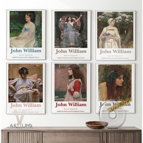 John William Exhibition Museum Retro Poster Pretty Girl Portrait Wall Vintage Art Prints Home Decor Canvas High Quality Painting