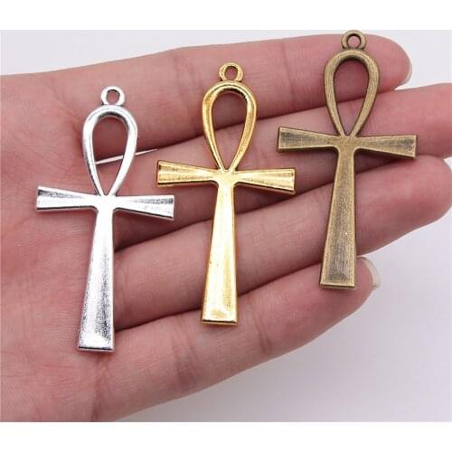 WYSIWYG 4pcs 52x28mm 3 Colors Egyptian Ankh Life Symbol Big Ankh Cross Charm Ankh Cross Pendant