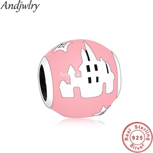 Fit Original Pandora Charms Bracelet 925 Sterling Silver Pink Castle Star Charm Beads Women DIY Jewelry Making Berloque