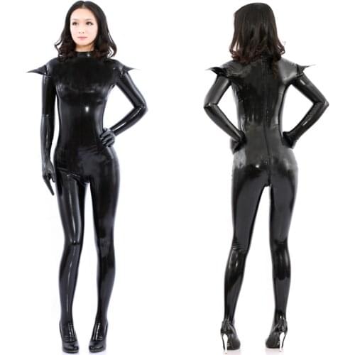 Plus Size Sexy Cat Woman Costume Women Black PU Leather Catsuit Full Cover Stretchable Jumpsuit Halloween Cosplay Fancy Dress