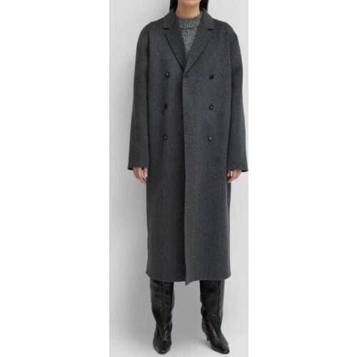 Women Solid Color Wool Long Coat Lady Double Breasted Turn Down Collar Loose Outwear Female Jacket 2021 New