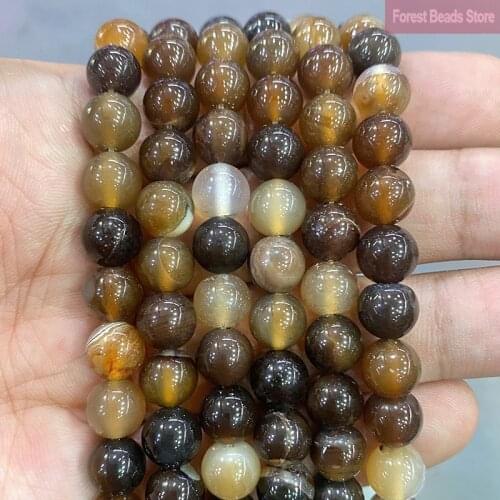 Coffee Brown Agates Natural Stone Round Beads DIY Bracelet Necklace Beads for Jewelry Making 15" Strand 4 6 8 10 12 14MM