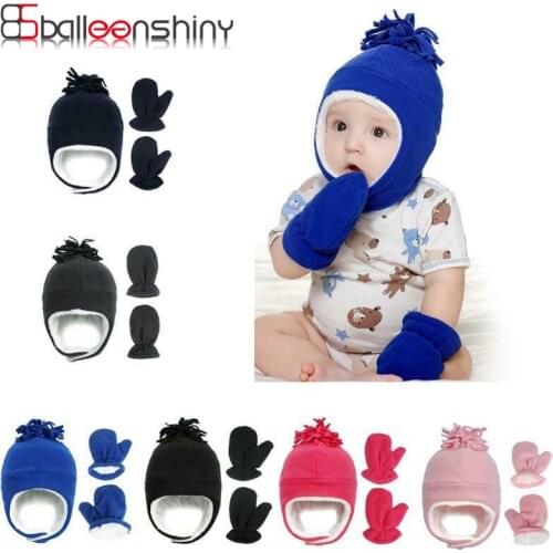 Newborn Baby Winter Hat Gloves Set Kids Girls Boys Thickened Ear Cap Warm Cute Glove 2pcs for 3 Months to 8 years Old Soft Hat