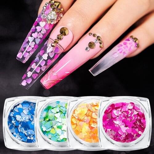 1 Box Heart Shape Nail Sequins Paillette Mixed Colors Nail Holographic Glitter 3D Flakes Slices Nails Accessories