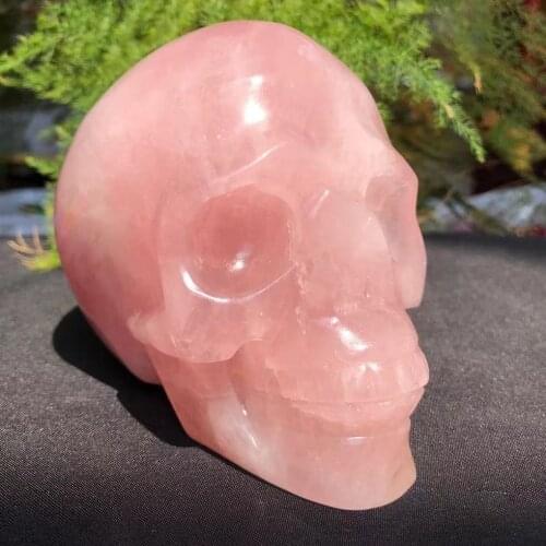 1pc 10-11cm Natural Rose Quartz Crystal Hand Carved Skull Carving Reiki Healing Skulls For Decorate