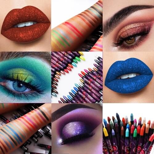 Makeup Eye Shadow Stick Lip Pencil 2 In 1 Waterproof Long Lasting Easy To Color Eye Shadow Stick Lip Pen Cosmetics QBMY